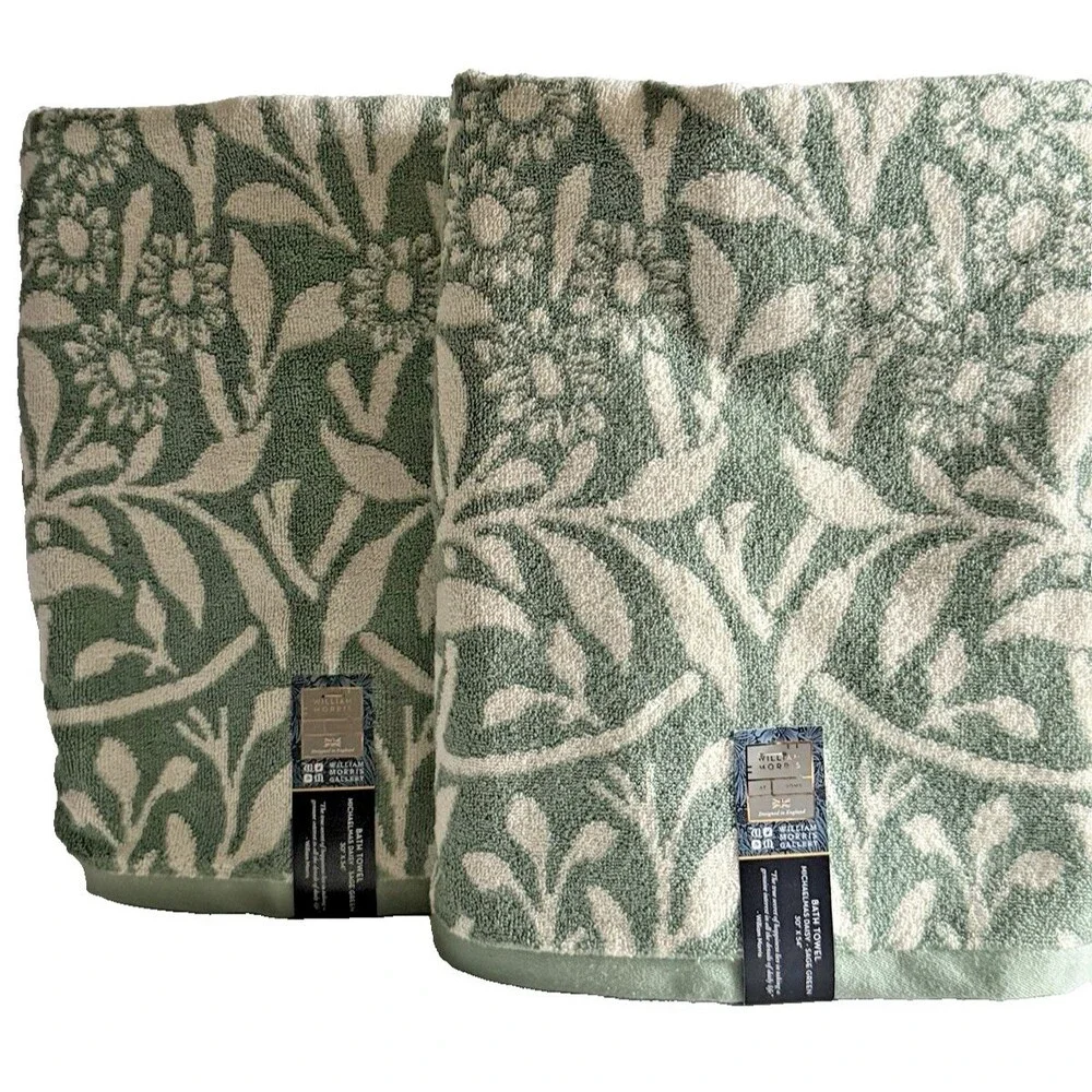 William Morris Michaelmas Daisy Sage Green Bath Towel Set of 2 English Garden